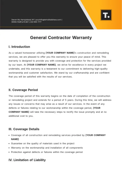 Free General Contractor Warranty Template to Edit Online