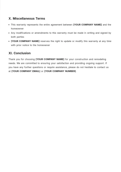 Free General Contractor Warranty Template to Edit Online