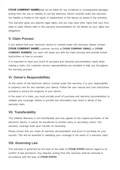 Free Lifetime Warranty Template to Edit Online
