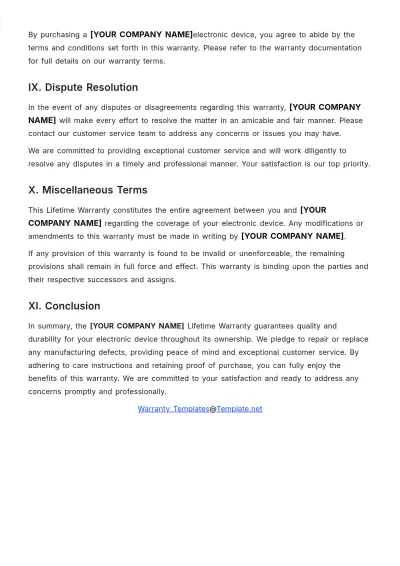 Free Lifetime Warranty Template to Edit Online
