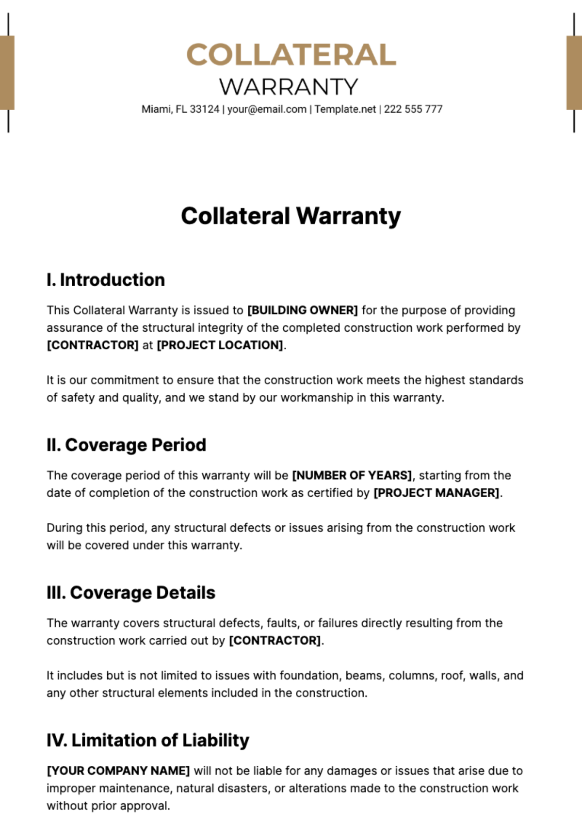 Collateral Warranty Template