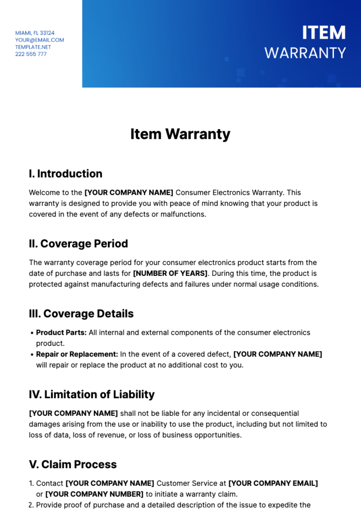Free Item Warranty Template