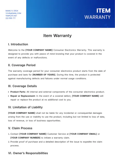 Free Item Warranty Template to Edit Online