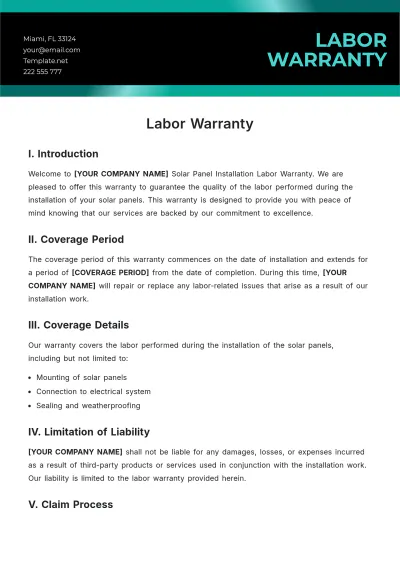 Free Labor Warranty Template to Edit Online