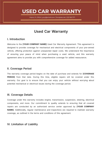 Free Used Car Warranty Template to Edit Online