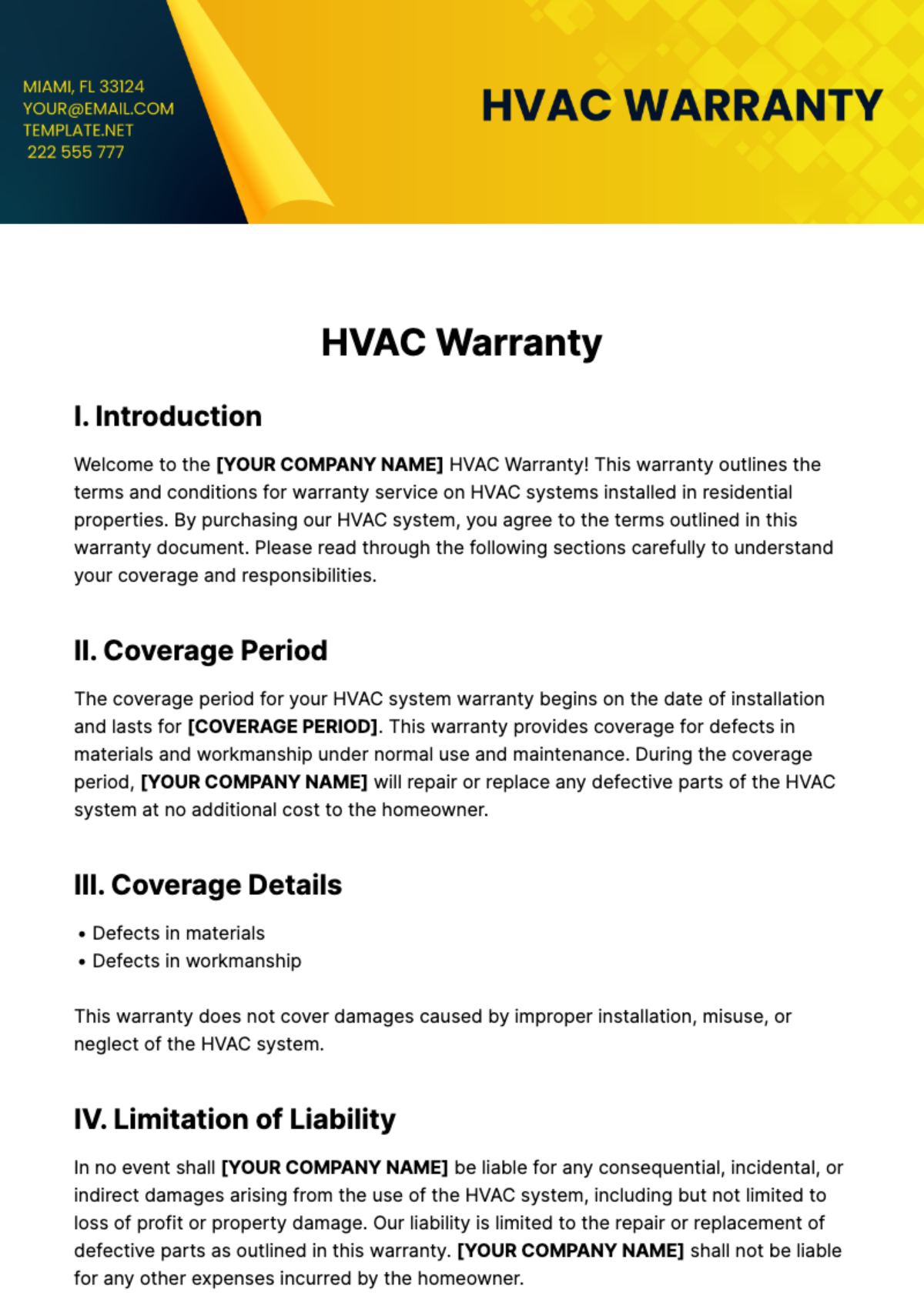 Free HVAC Warranty Template