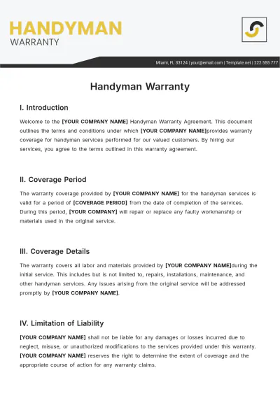 Free Handyman Warranty Template to Edit Online