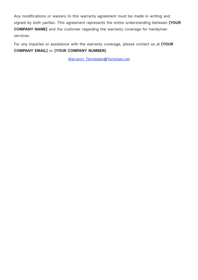 Free Handyman Warranty Template to Edit Online