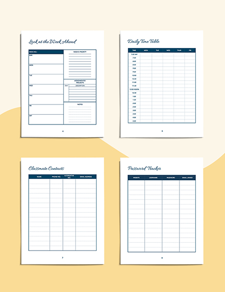 High School Planner Template Word Apple Pages Template
