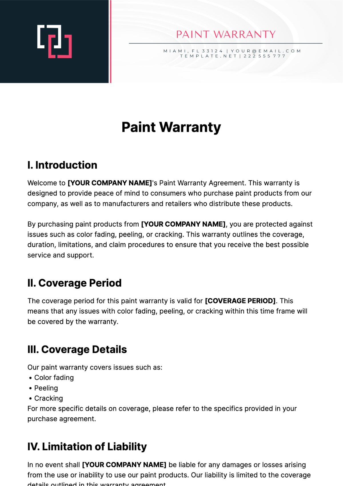 Free Paint Warranty Template