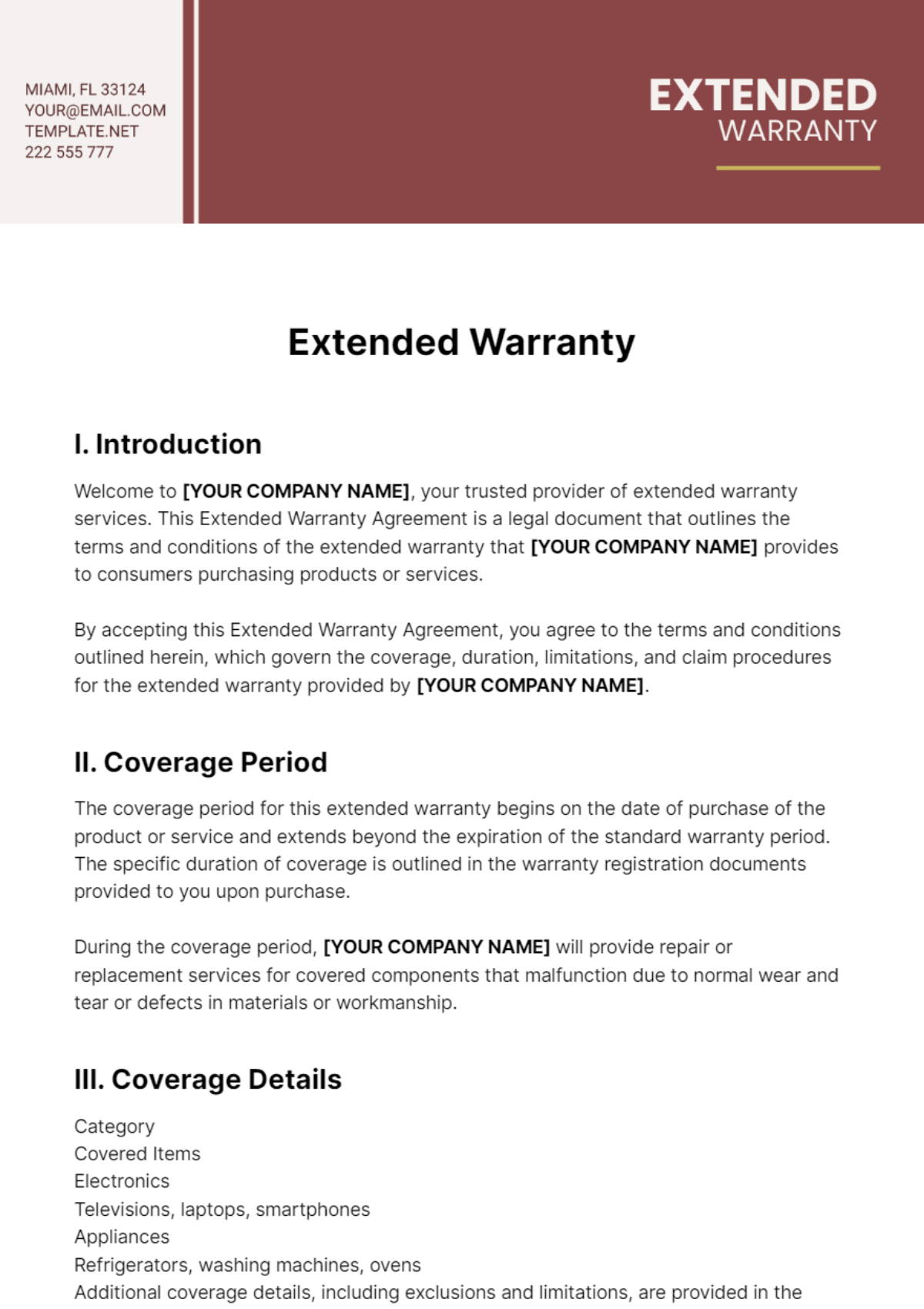 Extended Warranty Template