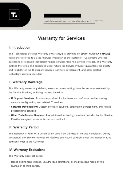 Free Warranty for Services Template to Edit Online