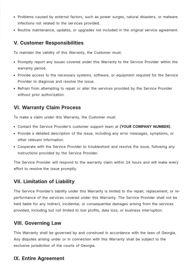 Free Warranty for Services Template to Edit Online