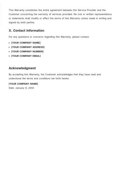 Free Warranty for Services Template to Edit Online
