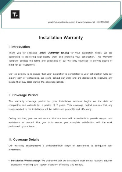 Free Installation Warranty Template to Edit Online