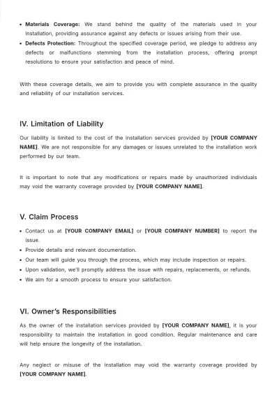 Free Installation Warranty Template to Edit Online