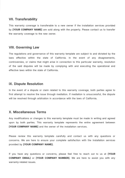 Free Installation Warranty Template to Edit Online