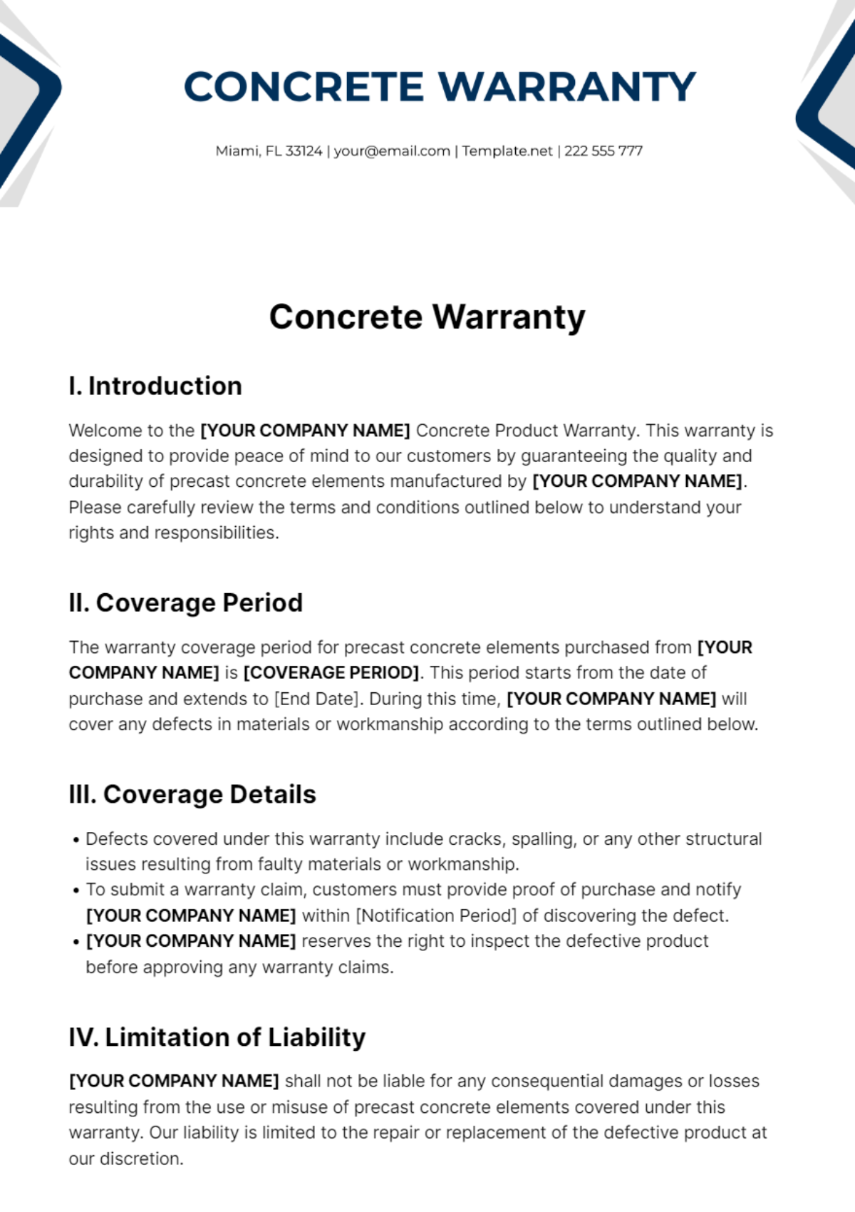 Free Concrete Warranty Template