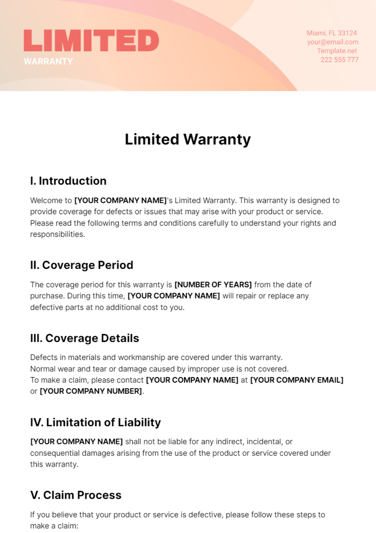 Free Limited Warranty Template