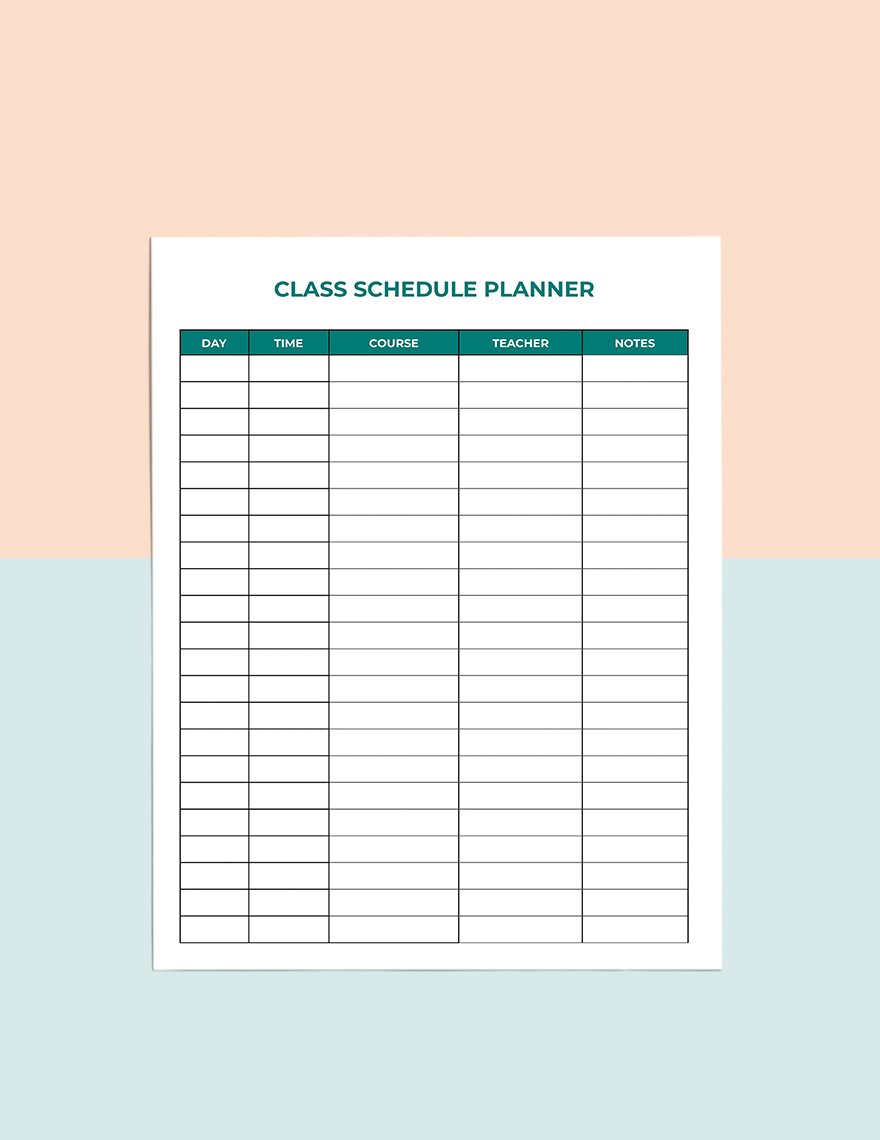 Class Schedule School Planner Template