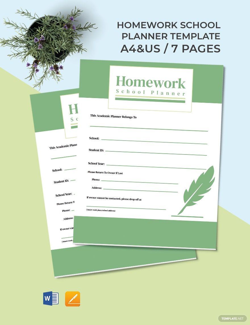 Homework School Planner Template