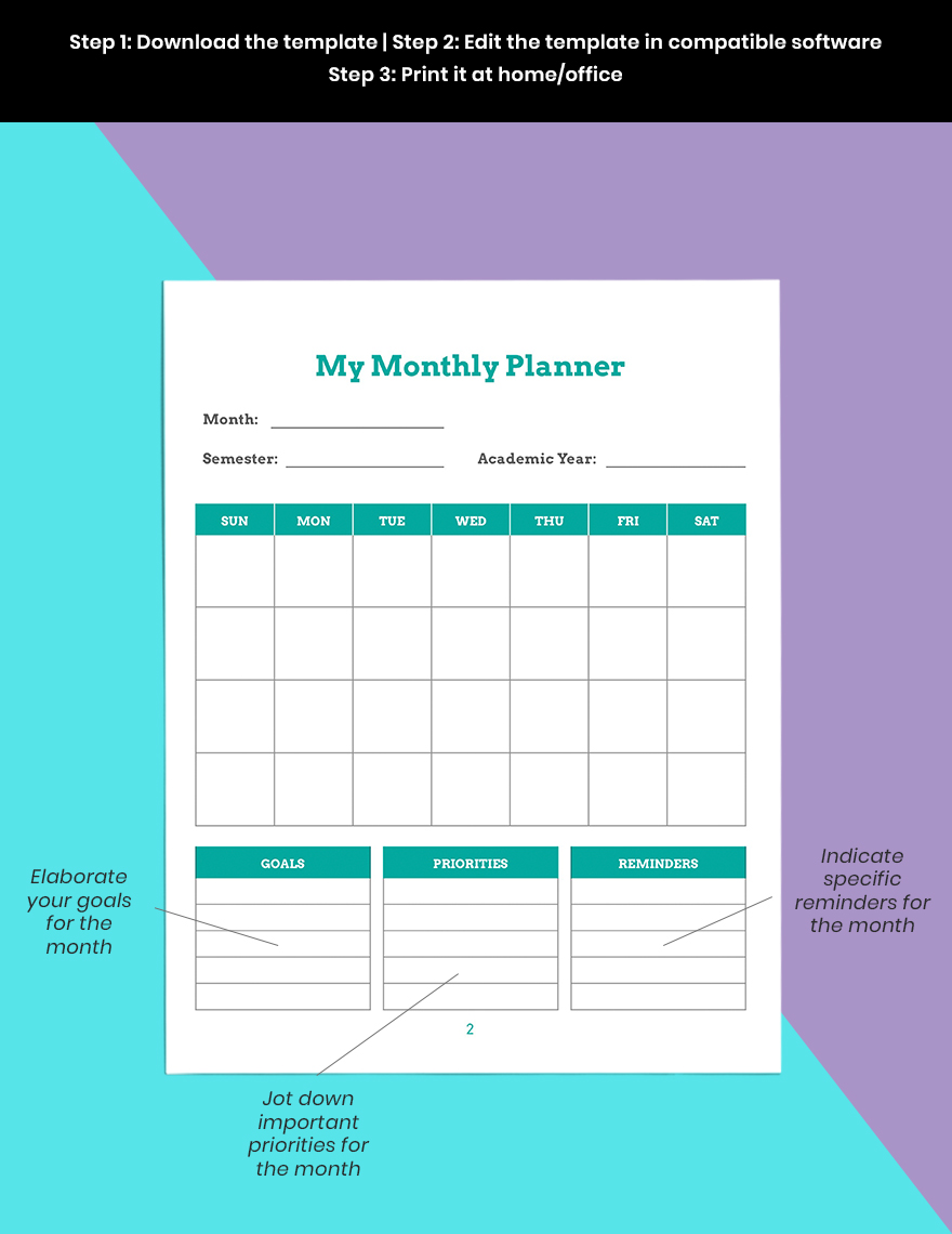 Monthly School Planner Template