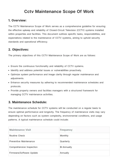 Free Cctv Maintenance Scope Of Work Template to Edit Online