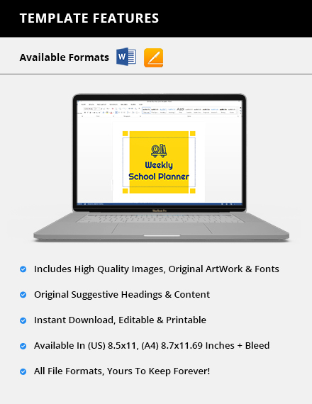 Weekly School Planner Template Word Apple Pages Template