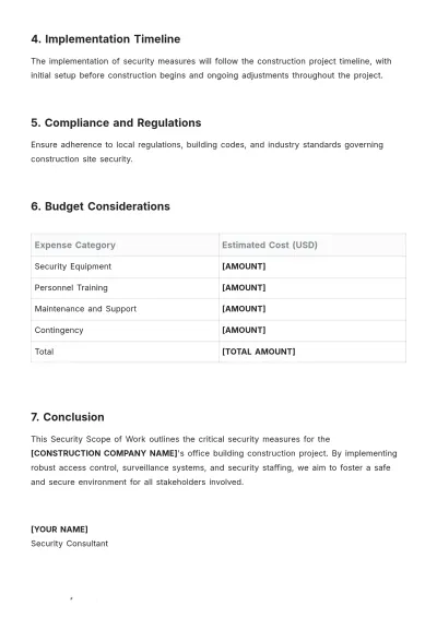 Free Security Scope Of Work Template to Edit Online