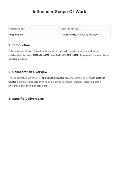 Free Influencer Scope Of Work Template to Edit Online