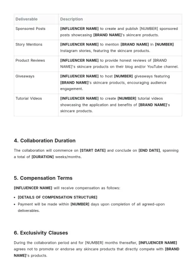 Free Influencer Scope Of Work Template to Edit Online