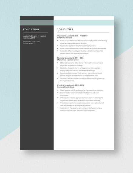 Physicians Assistant Resume Template