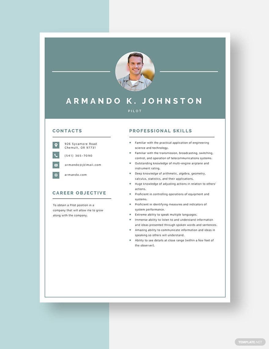 Pilot Resume in Word, Apple Pages