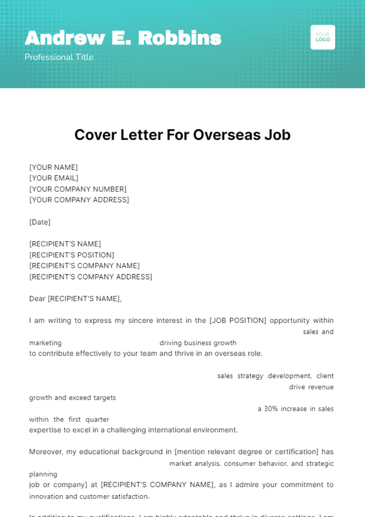 Cover Letter For Overseas Job Template