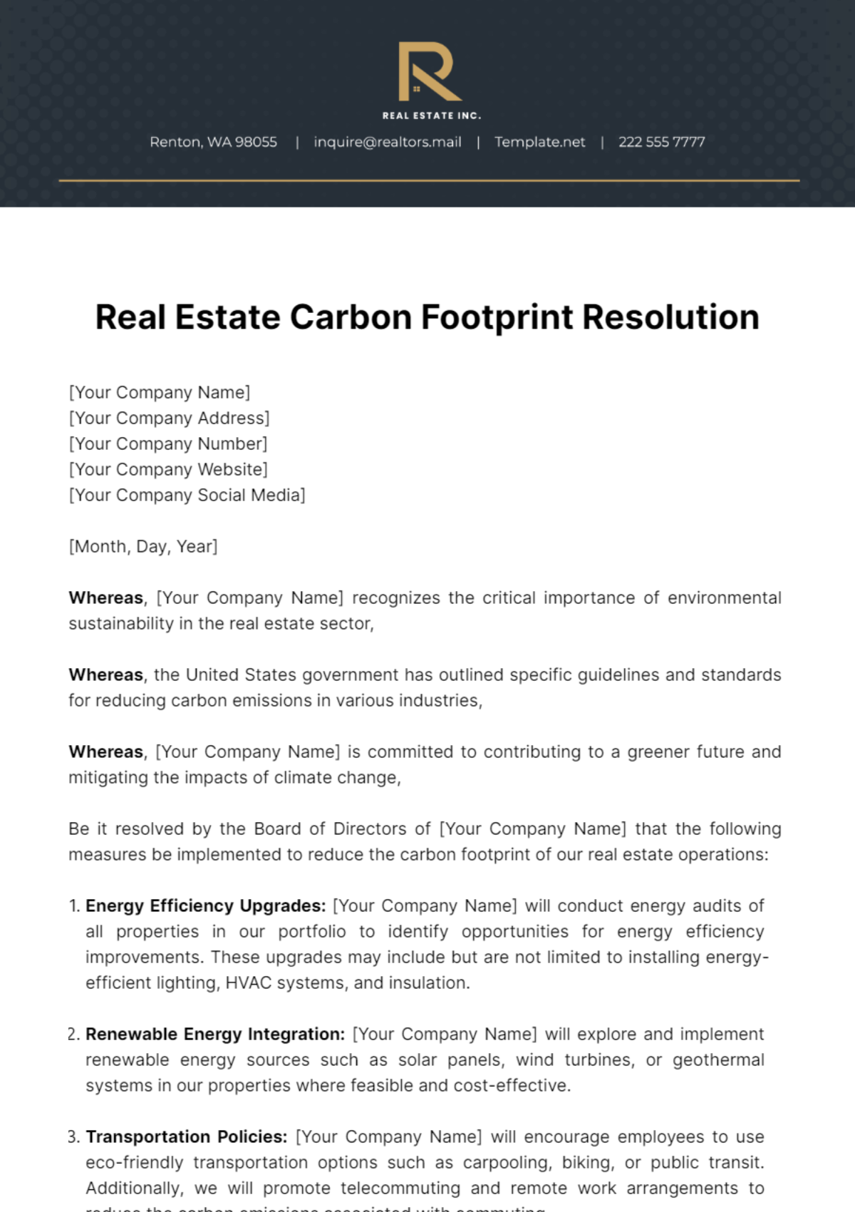 Free Real Estate Carbon Footprint Resolution Template