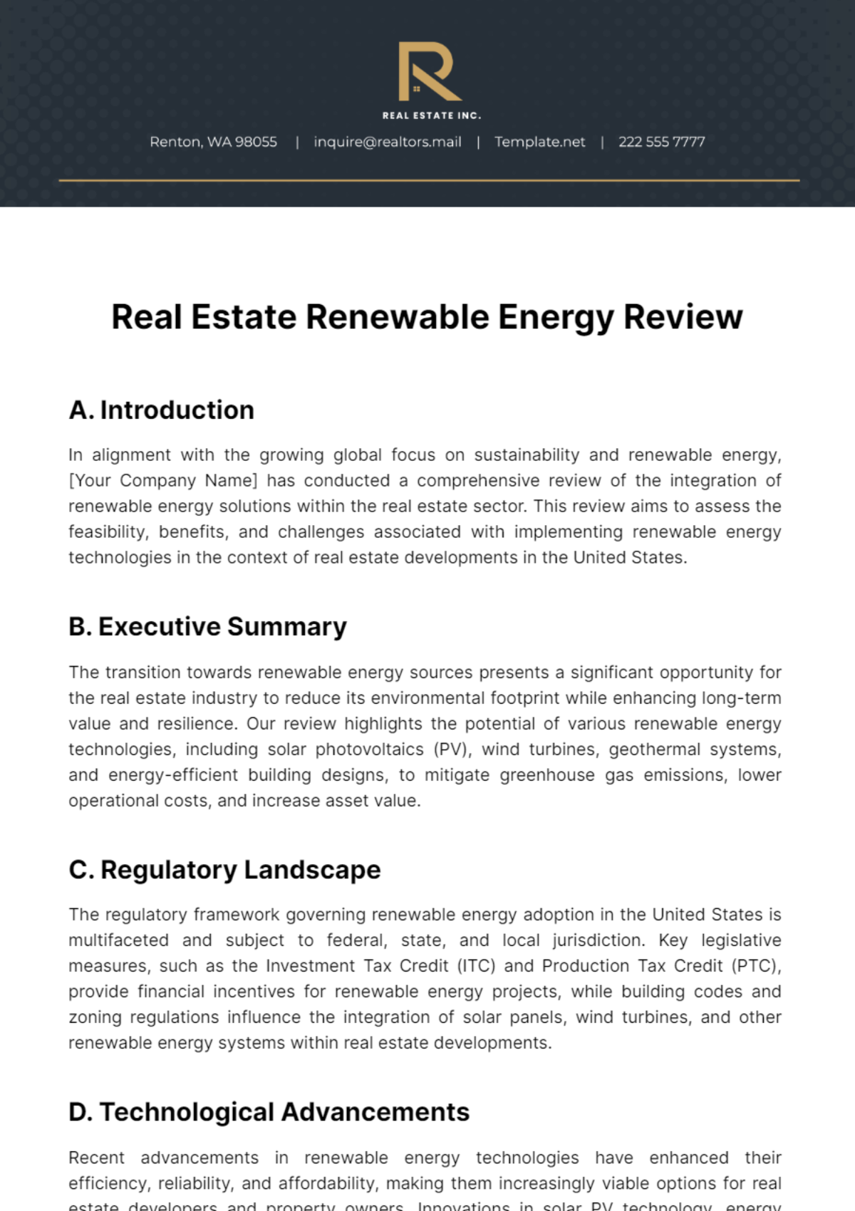 Free Real Estate Renewable Energy Review Template