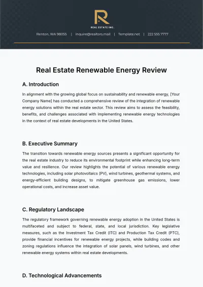 Free Real Estate Renewable Energy Review Template to Edit Online