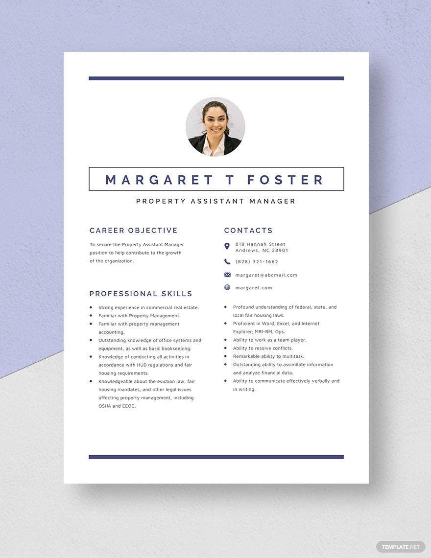 Free Property Assistant Manager Resume Template