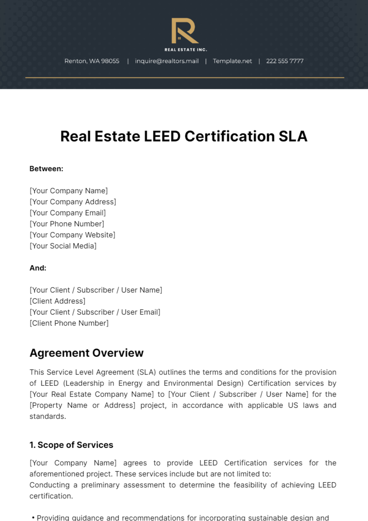 Free Real Estate LEED Certification SLA Template