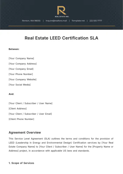 Free Real Estate LEED Certification SLA Template to Edit Online