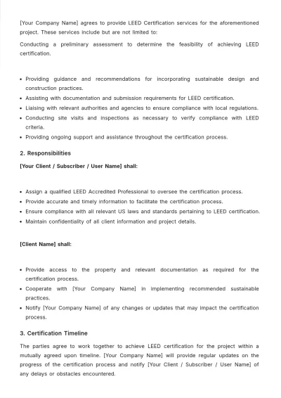 Free Real Estate LEED Certification SLA Template to Edit Online
