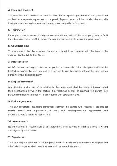 Free Real Estate LEED Certification SLA Template to Edit Online