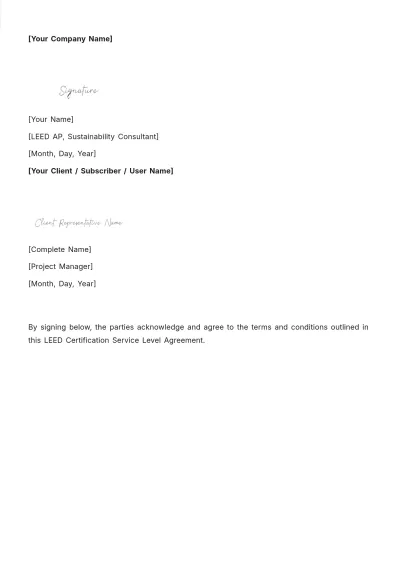 Free Real Estate LEED Certification SLA Template to Edit Online