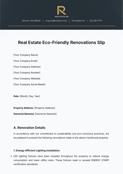 Free Real Estate Eco-Friendly Renovations Slip Template to Edit Online