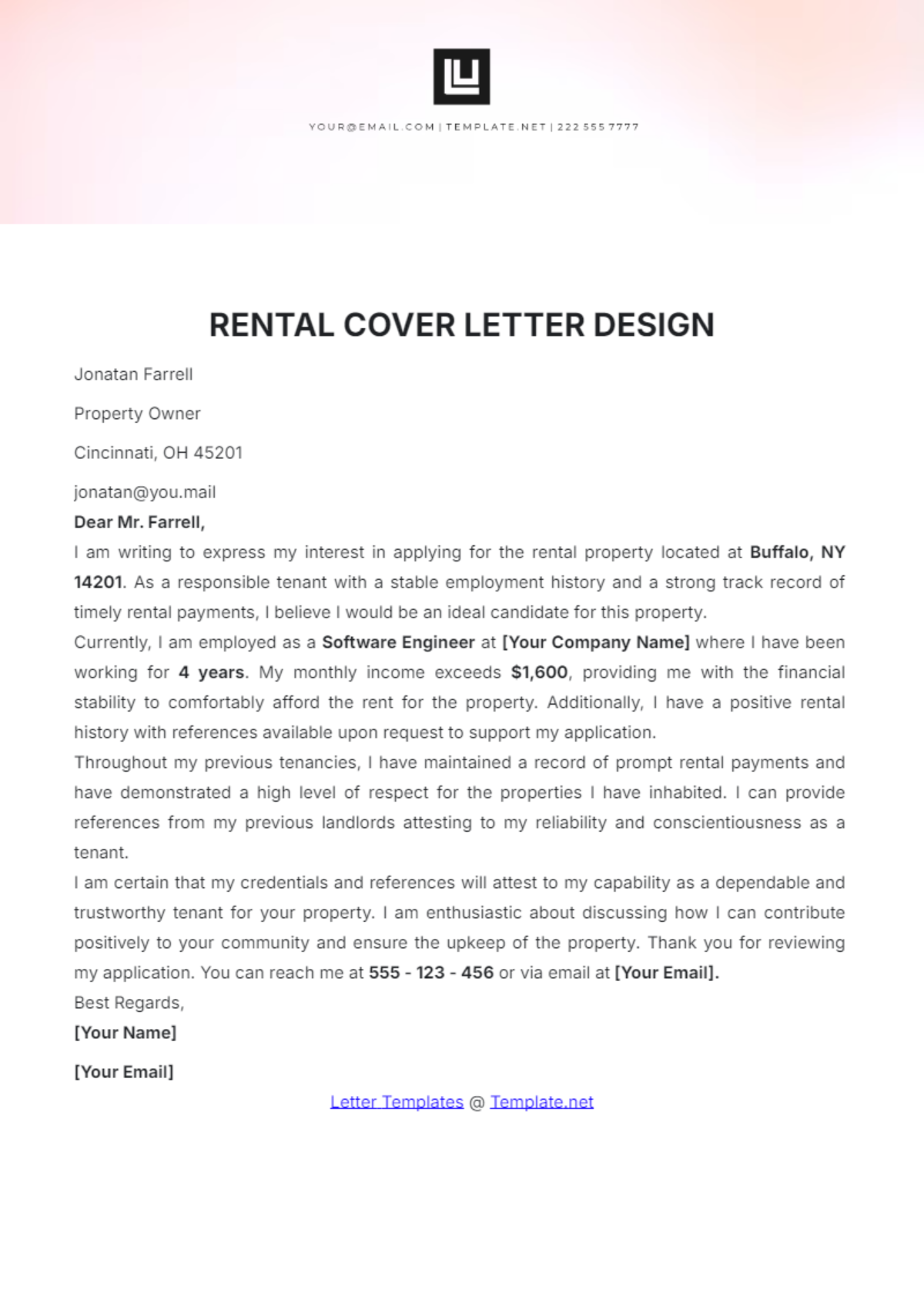 Rental Cover Letter Design Template - Edit Online & Download