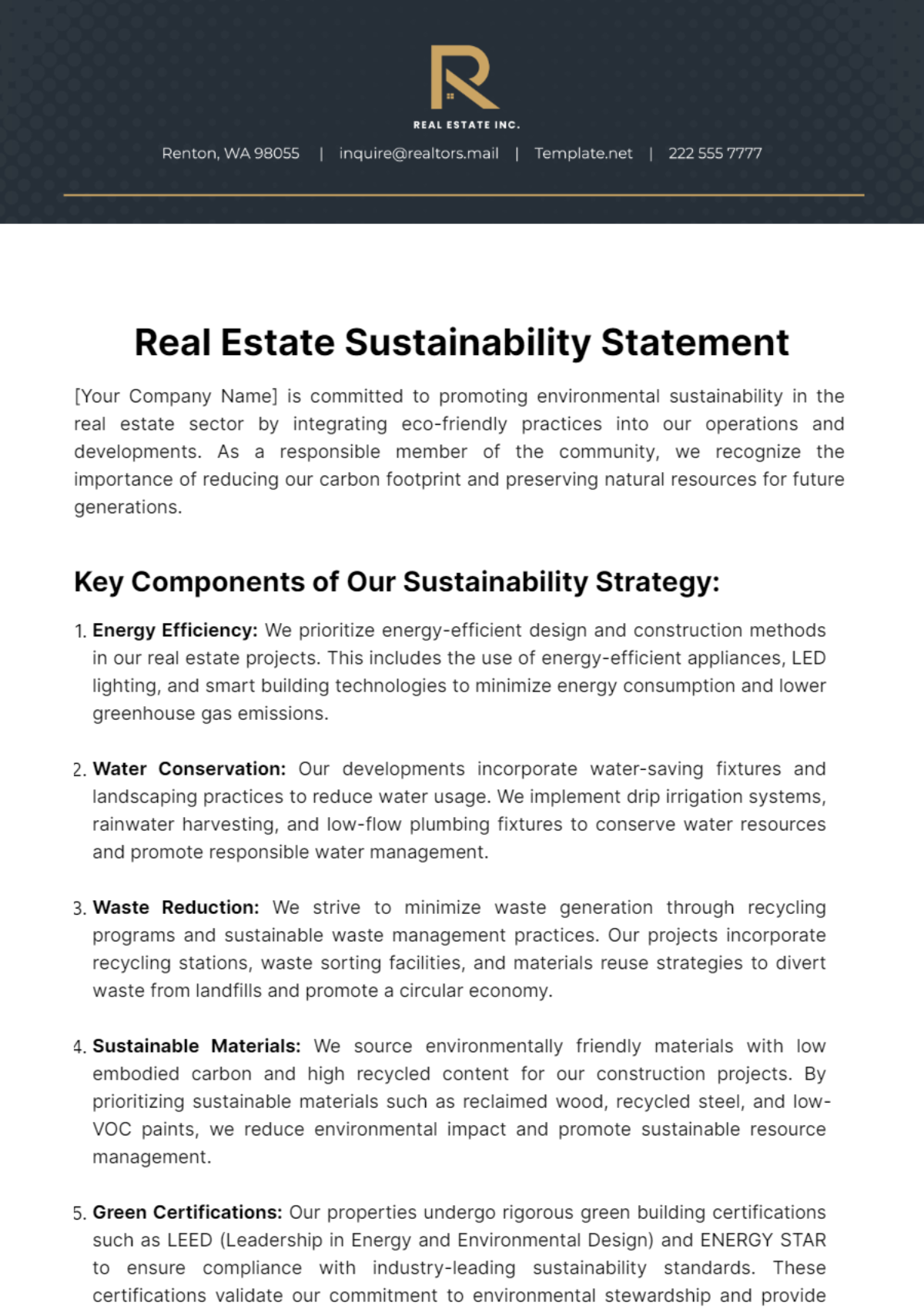Free Real Estate Sustainability Statement Template