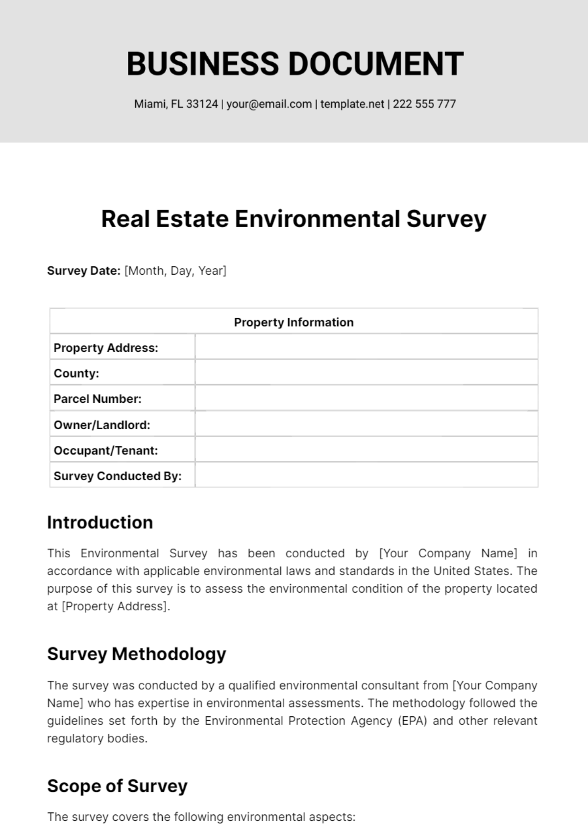 Free Real Estate Environmental Survey Template