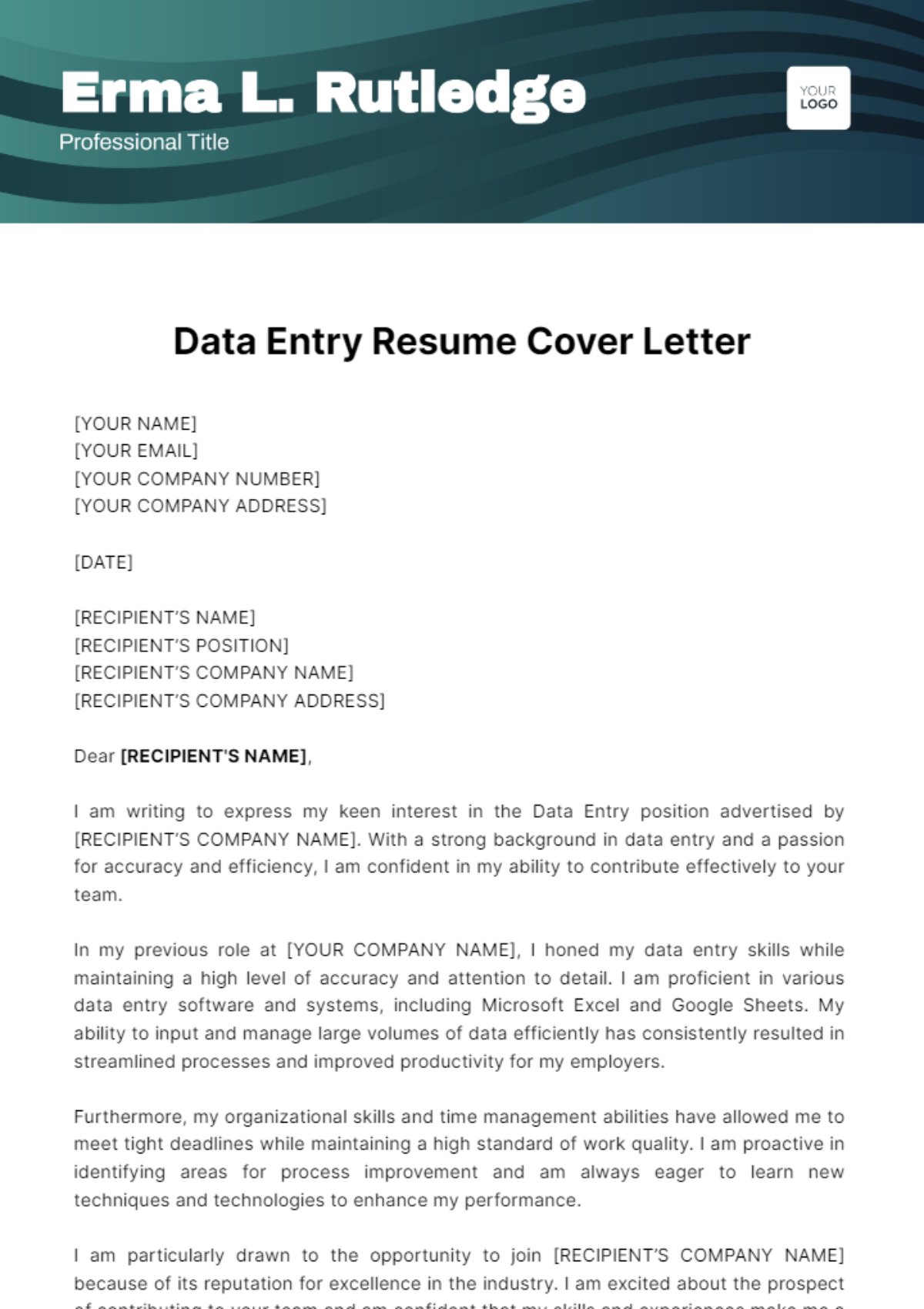 Data Entry Resume Cover Letter Template