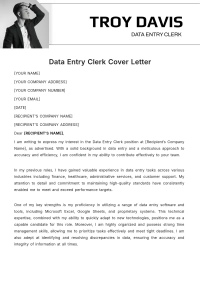 Free Data Entry Clerk Cover Letter Template to Edit Online