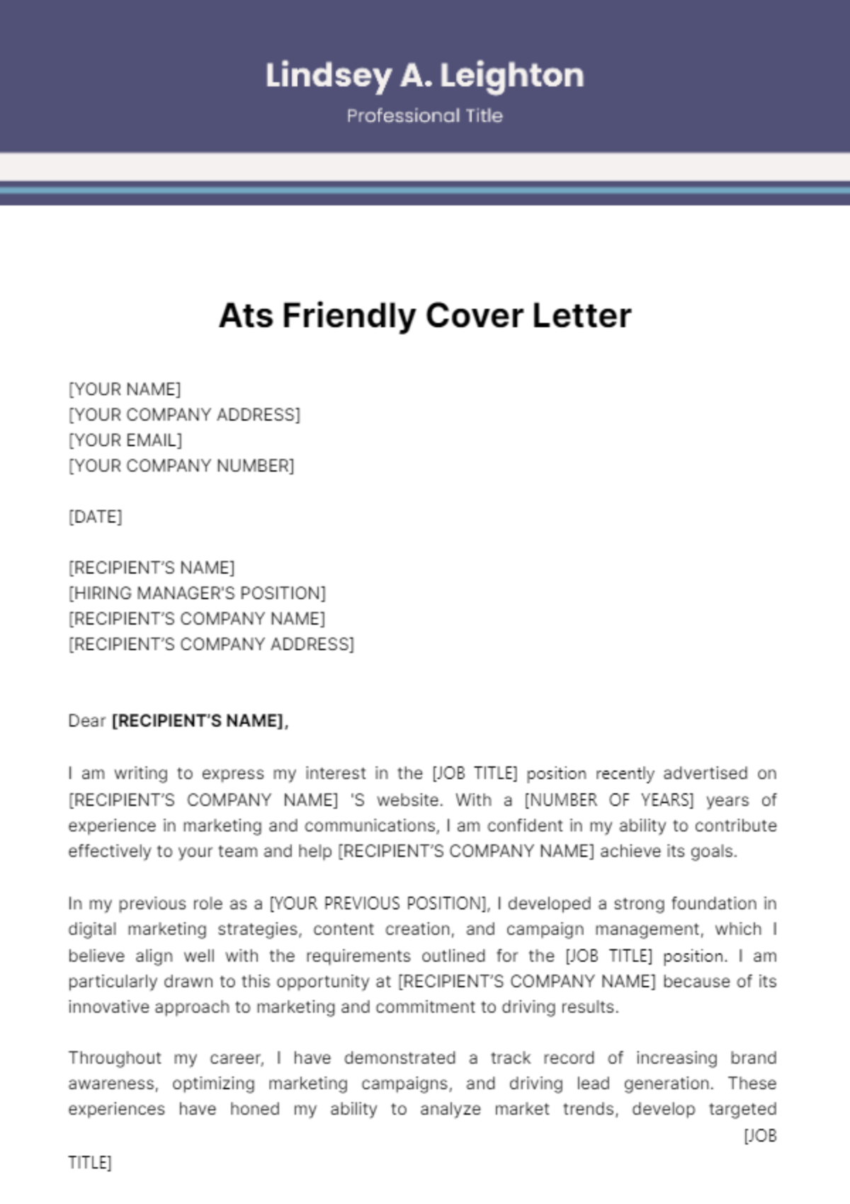 Ats Friendly Cover Letter Template